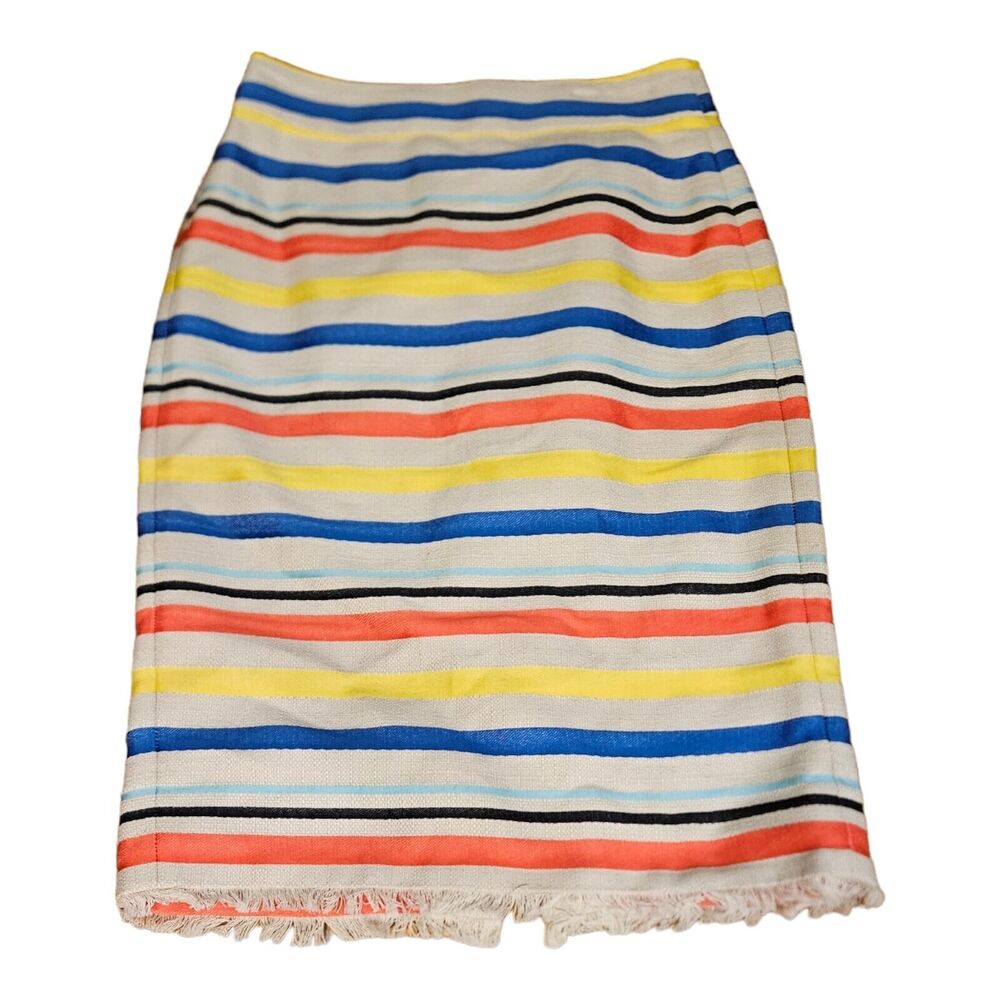 J.Crew Women’s Size 0 Multicolor Stripe Fringe Hem Pencil Skirt Lined